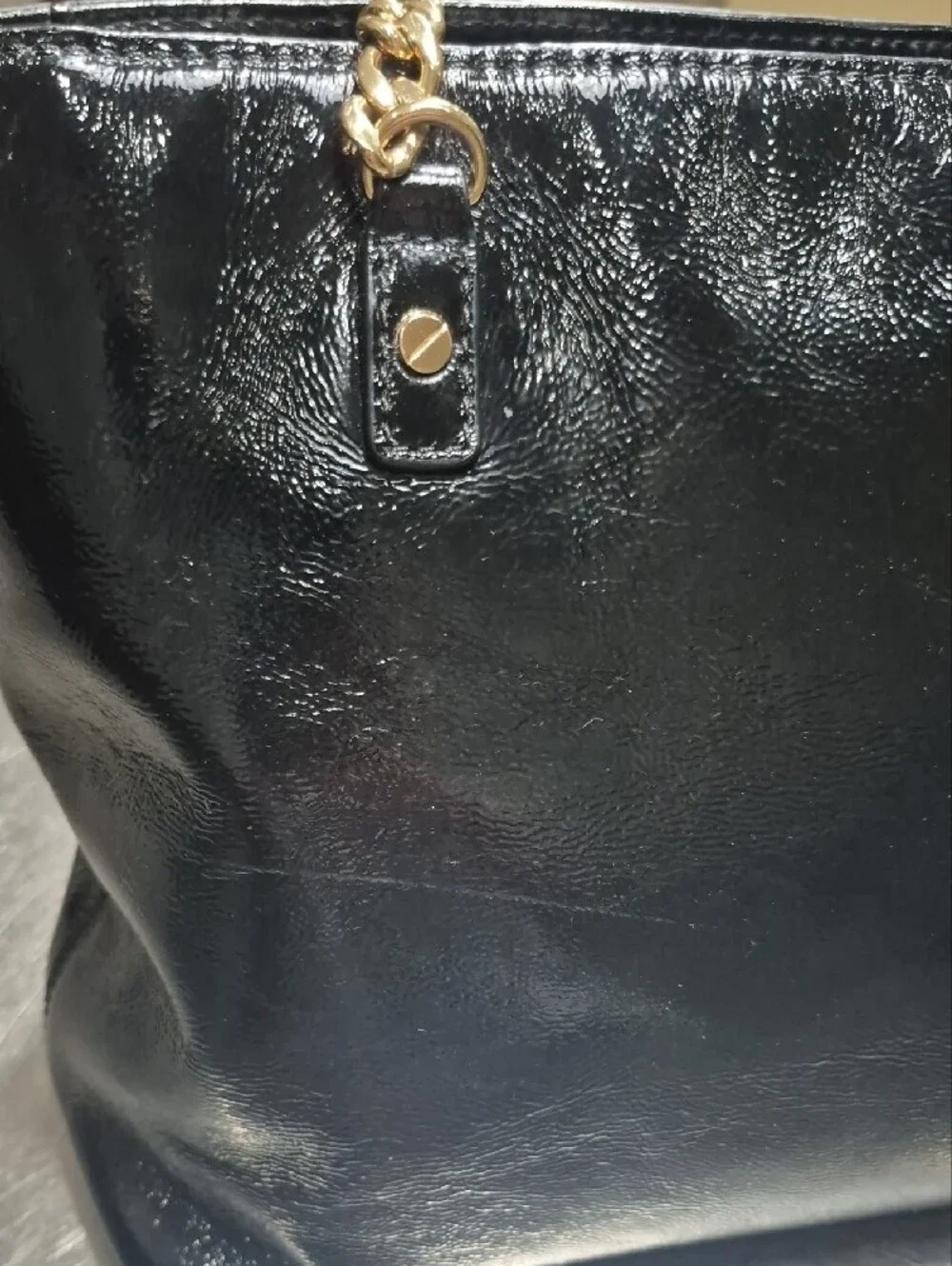Michael Kors Jet Set Collection Black Patent Bag with Gold Accents